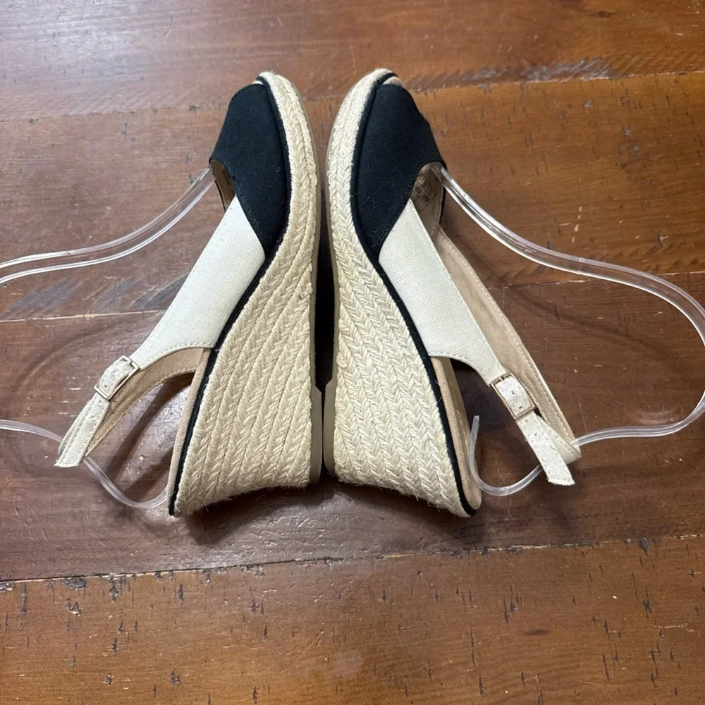 Lands' End Black and Cream Espadrille Slingbacks size 7